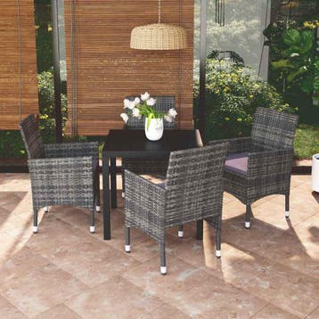 vidaXL 5-delige Tuinset met kussens poly rattan grijs, Verzenden, Nieuw, 4 zitplaatsen, Tuinset