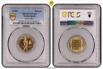 Gouden Enkele Dukaat 1960 PL64 PCGS, Postzegels en Munten, Verzenden, Munten