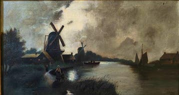 Nederlandse school (XIX) - Paesaggio olandese al chiaro di