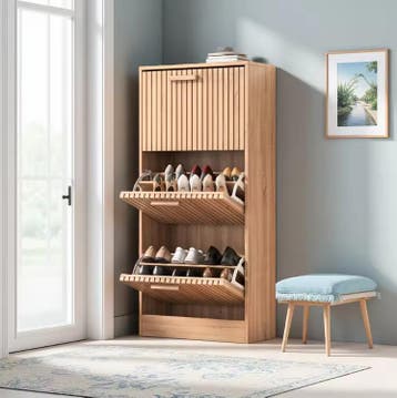 Smalle Houten Schoenenkast – 3 Kieplades en Ruimtebesparend, Huis en Inrichting, Kasten | Schoenenkasten, Verzenden, Nieuw