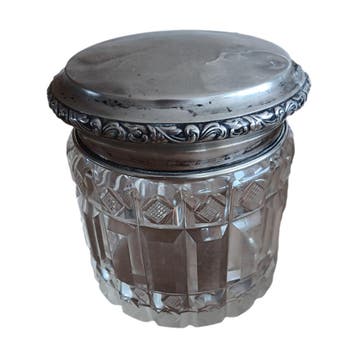 Antiek Art Deco potje - kristal - zilveren deksel - gehalte, Ophalen of Verzenden