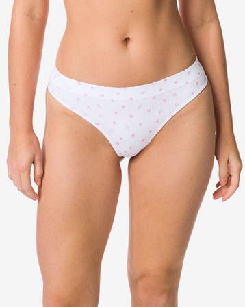 HEMA Damesstring naadloos rib bloemen wit, Verzenden, Wit