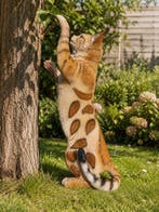 Beeld, garden statue 50 cm high scratching cat - 50 cm -