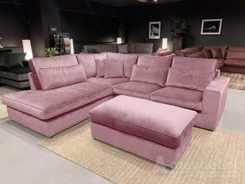 Hoekbank Leusden - hoekbanken - Roze - Velvetstof, Nieuw, 150 cm of meer, Stof, 250 tot 300 cm