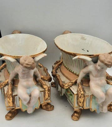 Jardinière (2) - Cachepots - Porselein - Jardinières met, Antiek en Kunst, Antiek | Glas en Kristal