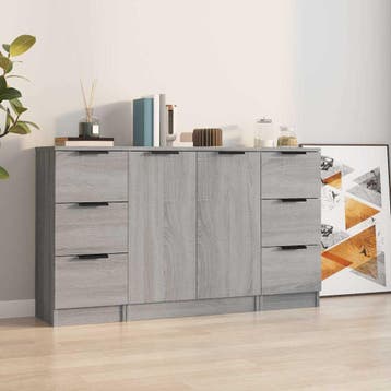 vidaXL Dressoirs 3 st bewerkt hout grijs sonoma eikenkleurig, Verzenden, Nieuw, 50 tot 100 cm, 25 tot 50 cm