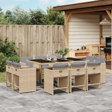 vidaXL 11-delige Tuinset met kussens poly rattan gemengd, Verzenden, Nieuw, Meer dan 8 zitplaatsen, Tuinset