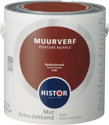 Histor Perfect Finish Muurverf Mat - Baskisch rood 6390 -..., Doe-het-zelf en Verbouw, Verf, Beits en Lak, Nieuw, Ophalen of Verzenden