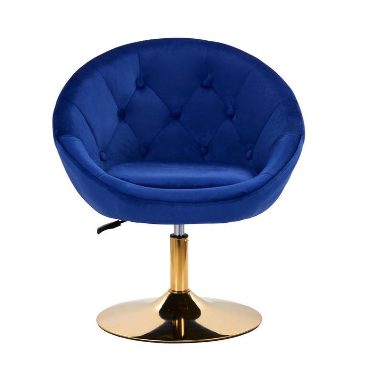 Luxe verstelbare draaistoel met fluweel - Voor kapper salon, Huis en Inrichting, Stoelen, Eén, Blauw, Nieuw, Metaal, Stof, Verzenden