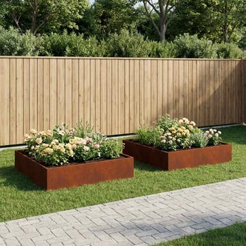 vidaXL Plantenbak 2 st Roestkleurig 80 x 80 x 20 cm weervast, Minder dan 30 cm, Verzenden, Nieuw, Metaal