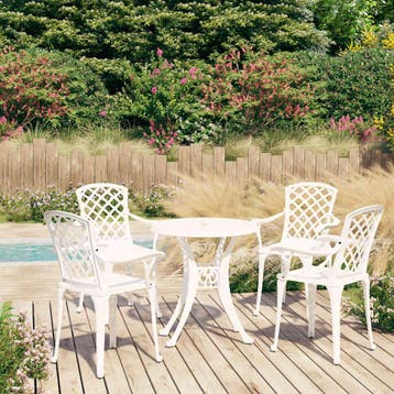 vidaXL 5-delige Bistroset gietaluminium wit, Verzenden, Nieuw, Aluminium, 4 zitplaatsen
