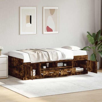 vidaXL Slaapbank met lades zonder matras 75x190 cm gerookt, Verzenden, Nieuw, Bruin, Hout