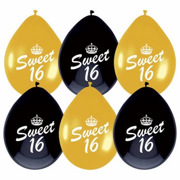 Ballonnen Sweet Sixteen Zwart/Goud, Ophalen of Verzenden, Nieuw