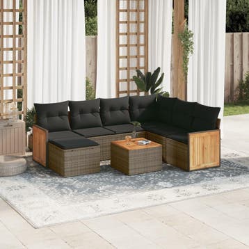 vidaXL 8-delige Loungeset met kussens poly rattan grijs, Verzenden, Nieuw, Loungeset