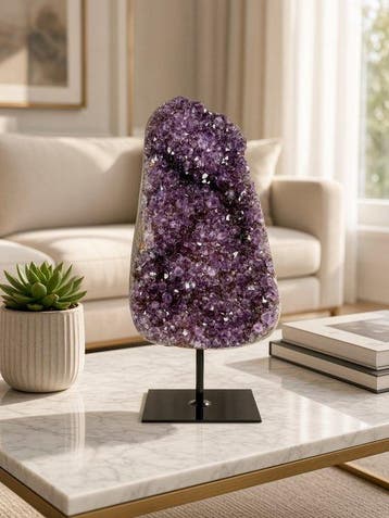 Quality polished dark colored amethyst on stand Kristal -