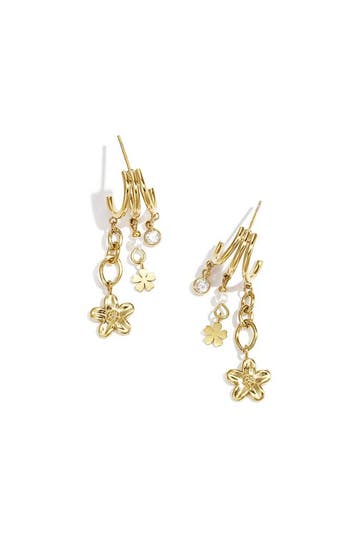 Goudlief Drievoudige oorbellen met bloemen hangers, Verzenden, Nieuw, Zilver, Overige materialen
