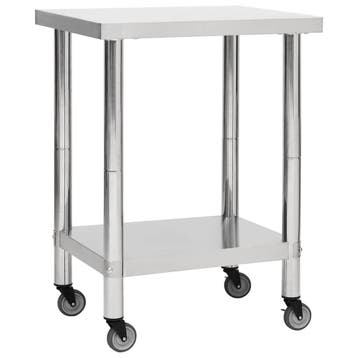 vidaXL Keukenwerktafel met wielen 80x45x85 cm roestvrij, Zakelijke goederen, Verzenden