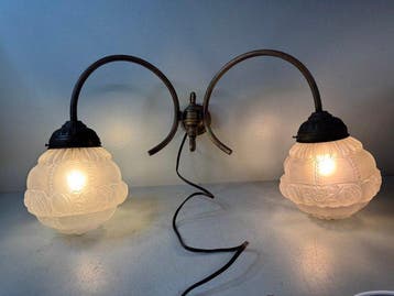 Wandlamp - Prachtige Vintage Messing Wandlamp / Hollywood