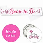 Bride to Be set met sjerp en buttons 14-delig voor 9,95!, Verzenden, Nieuw, Feestartikel, Geboorte of Huwelijk