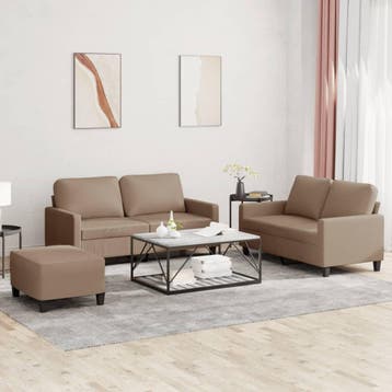 vidaXL 3-delige Loungeset met kussens kunstleer cappuccino, Verzenden, Nieuw, Leer, Minder dan 150 cm