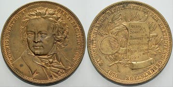 Messingmedaille 1870 Musiker van Beethoven, Ludwig 1770,b..., Verzenden