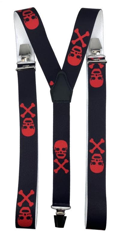 Doodshoofd (rood) Bretels met extra sterke clips, Kleding | Heren, Riemen en Ceinturen, Nieuw, Verzenden