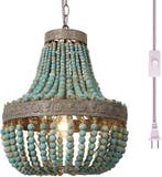 Kroonluchter Blauw Boho | Retourdeal 36% Korting, Huis en Inrichting, Lampen | Kroonluchters, Ophalen of Verzenden, Nieuw, Hout