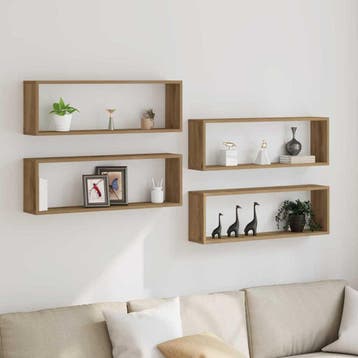 vidaXL Wandschappen met plank 4 pcs Ambachtelijk eiken 80 x, Huis en Inrichting, Woonaccessoires | Wandplanken en Boekenplanken