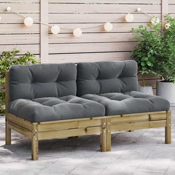 vidaXL Tuinbanken 2 st zonder armleuningen met kussens hout, Verzenden, Nieuw