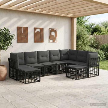 vidaXL Buiten bankenset Zwart en Donkergrijs Polyester, Tuin en Terras, Tuinsets en Loungesets, Verzenden, Nieuw, Rotan