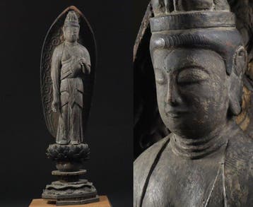 Large Wooden Statue of Standing Bodhisattva - Edo Period
