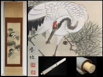 Japanese Kakejiku Hanging Scroll - Hand-painted Crane
