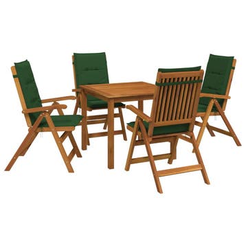 vidaXL 5-delige tuin eetset 4-zits Groen Massief Acaciahout, Tuin en Terras, Verzenden, Nieuw