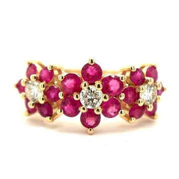 Ring - 14 karaat Geel goud - 1.53ct. tw. Robijn - Diamant, Sieraden, Tassen en Uiterlijk, Nieuw