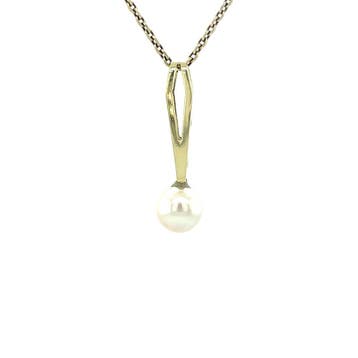 Gouden hanger met parel 14 karaat, Sieraden, Tassen en Uiterlijk, Kettinghangers, Verzenden, Zo goed als nieuw, Goud