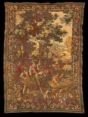 Wandtapijt - 187 cm - 112 cm - Een weelderig jacht-tapijt.