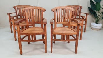 Eetkamerstoel - Teak - Set van zes volhouten teakhouten