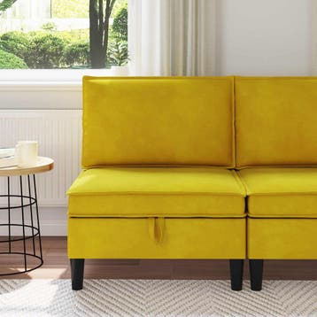 vidaXL Middelste Bank met Opbergruimte Geel Fluweel, Verzenden, Nieuw, Stof, Minder dan 150 cm