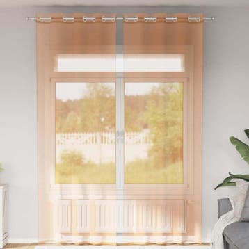 vidaXL Gordijnen voile met doorvoertules 2 st terracotta, Verzenden, Nieuw, Bruin