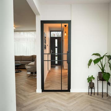 Stalen Binnendeur Zwart 6 Vlaks Helder glas Luxe design, Minder dan 80 cm, Binnendeur, Nieuw, Metaal