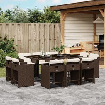 vidaXL 11-delige Tuinset met kussens poly rattan bruin, Verzenden, Nieuw, Meer dan 8 zitplaatsen, Tuinset