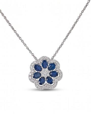 Halsketting - 14 karaat Witgoud - 2.05ct. tw. Saffier -, Sieraden, Tassen en Uiterlijk, Kettingen, Nieuw