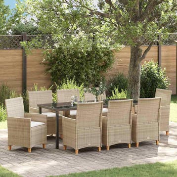 vidaXL Tuin eettafelset 9 st Beige poly rattan, Verzenden, Nieuw, Rotan, Meer dan 8 zitplaatsen