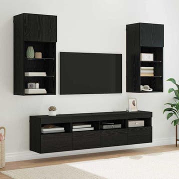 vidaXL TV Wand Eenheden met LED 5 st Zwart Eiken Bewerkt, Minder dan 50 cm, Verzenden, Nieuw, Minder dan 100 cm