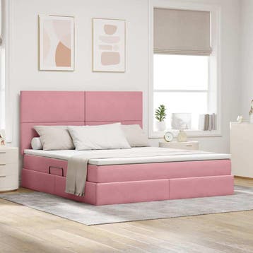 vidaXL Opslag bed met matras met hoofdeinde Roze 160 x 200, Huis en Inrichting, Slaapkamer | Bedden, Verzenden, Nieuw, Stof