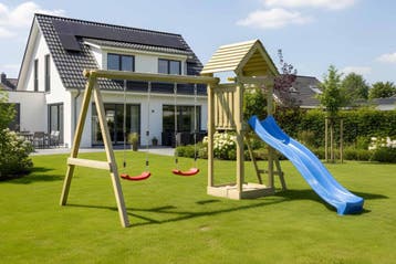 Houten Speeltoestel Kidoo Play met schommels en glijbaan, Ophalen of Verzenden, Nieuw