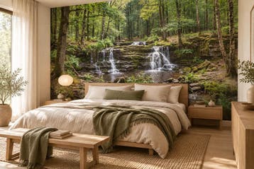 Fotobehang waterval – groen bos behang woonkamer, Huis en Inrichting, Verzenden, Fotobehang