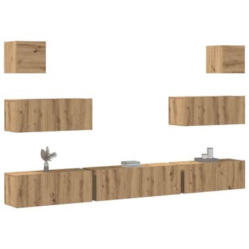 vidaXL 7-delig Tv-meubelset wandmontage bewerkt hout, Minder dan 50 cm, Verzenden, Nieuw, Minder dan 100 cm