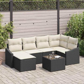 vidaXL Tuin Eetset 7 st Bruin en Crème, Verzenden, Nieuw, Rotan, 7 zitplaatsen