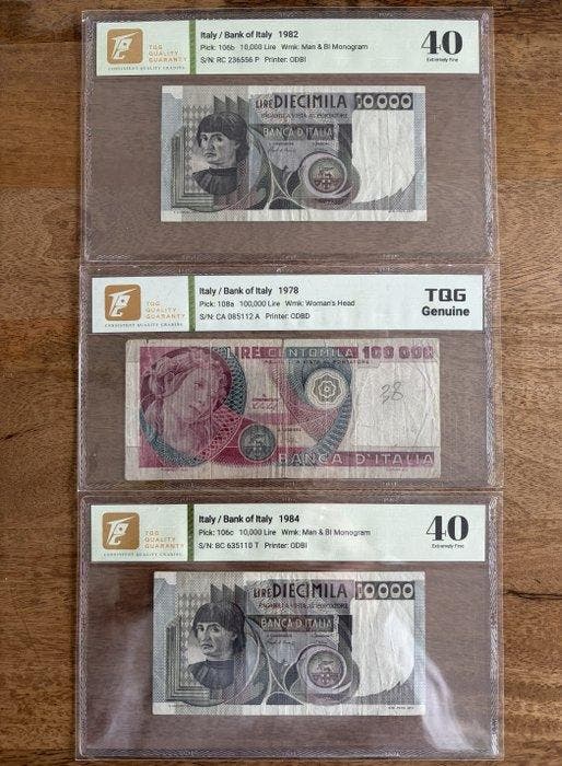 Italië. - 3 Banknotes Lire - 1978/1984 - Pick 106b, 106c en, Postzegels en Munten, Bankbiljetten | Europa | Niet-Eurobiljetten